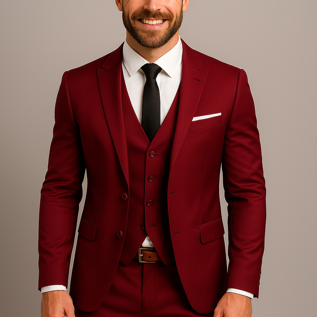 Męski garnitur 3-częściowy slim fit | Bawełniana marynarka i spodnie | Klasyczna i nowoczesna elegancja | Rozmiary S do 3XL | Wygodne i właściwe | Wszechstronny na okazje formalne i półformalne | Czarny Szary Granatowy Czerwony