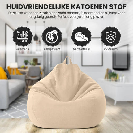 Worek fasolowy premium z wypełnieniem | Ergonomiczne wsparcie | Zdejmowany, nadający się do prania pokrowiec | Wiele rozmiarów i kolorów | Miękkie i trwałe | Idealny do salonu i sypialni