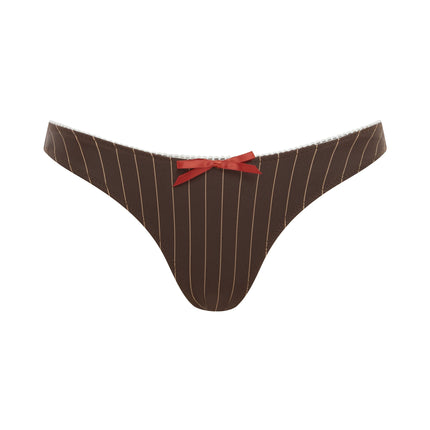Dół bikini Jeanie | Damskie stroje kostiumowe | Brązowy prążek | Regularny stan z kokardką