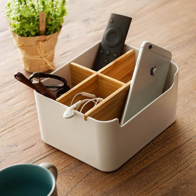 Trwały organizer na biurko w neutralnym kolorze | Kompaktowy 18x9,5x14,3cm | Uporządkowanie przestrzeni roboczej | Uniwersalne zastosowanie w kosmetykach, kosmetykach lub toaletach | Utrzymuj porządek w głównych rzeczach
