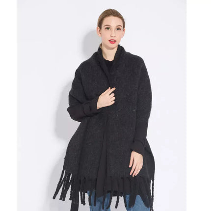 Luksusowy szalik Pashmina | Kaszmir ChicWool | Gruby, ciepły zimowy dodatek z modnymi długimi frędzlami | Jednolity kolor | Przytulny na zimną pogodę