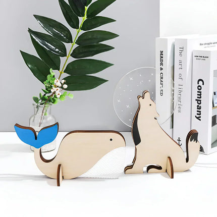 Drewniana lampa stołowa ze zwierzętami | Lampka nocna LED dla dzieci | Zasilany przez USB | Projekt akrylu i drewna | Pelikan, Syriusz, Wieloryb, Motywy Tukana | dotknij opcji zmiany | Kojący, miękki blask | Dziki Blask