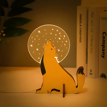 Drewniana lampa stołowa ze zwierzętami | Lampka nocna LED dla dzieci | Zasilany przez USB | Projekt akrylu i drewna | Pelikan, Syriusz, Wieloryb, Motywy Tukana | dotknij opcji zmiany | Kojący, miękki blask | Dziki Blask