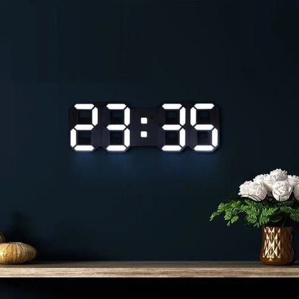 Cyfrowy zegar ścienny LED 3D | Możliwość przyciemnienia oświetlenia | Minimalistyczny design | Zasilany przez USB | Wysoka jasność | Wystrój domu