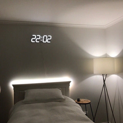 Cyfrowy zegar ścienny LED 3D | Możliwość przyciemnienia oświetlenia | Minimalistyczny design | Zasilany przez USB | Wysoka jasność | Wystrój domu