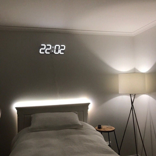 Cyfrowy zegar ścienny LED 3D | Możliwość przyciemnienia oświetlenia | Minimalistyczny design | Zasilany przez USB | Wysoka jasność | Wystrój domu