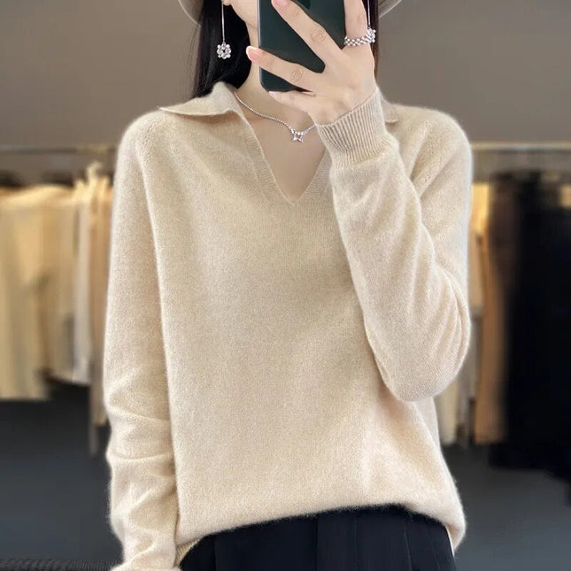Damski sweter z wełny merynosów | Elegancki kołnierz | Miękkie, ciepłe i stylowe | Idealny do noszenia na co dzień i formalnie | Jakość premium | Ponadczasowa moda