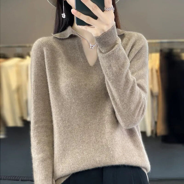 Damski sweter z wełny merynosów | Elegancki kołnierz | Miękkie, ciepłe i stylowe | Idealny do noszenia na co dzień i formalnie | Jakość premium | Ponadczasowa moda