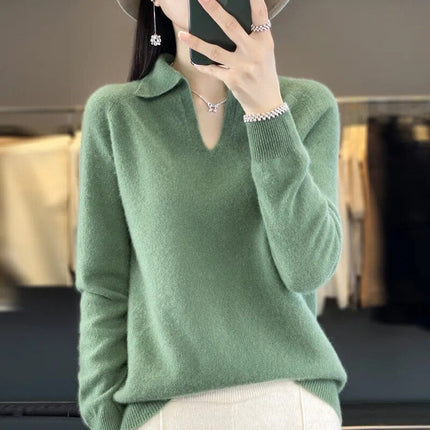 Damski sweter z wełny merynosów | Elegancki kołnierz | Miękkie, ciepłe i stylowe | Idealny do noszenia na co dzień i formalnie | Jakość premium | Ponadczasowa moda