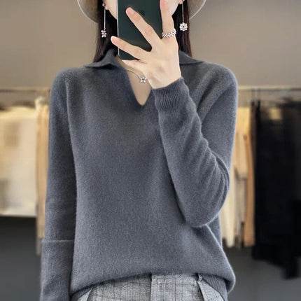 Damski sweter z wełny merynosów | Elegancki kołnierz | Miękkie, ciepłe i stylowe | Idealny do noszenia na co dzień i formalnie | Jakość premium | Ponadczasowa moda