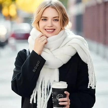 ChicWool | Luksusowy szalik zimowy Pashmina | Miękka ciepła chusta z frędzlami | Stylowy jednolity kolor | Modne akcesoria | 230x40cm