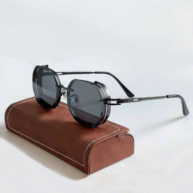 Bazyliowe okulary przeciwsłoneczne | Styl Vintage | Rama aluminiowa | Spolaryzowana ochrona przed promieniowaniem UV | Wygodny nosek | Idealny na plażę, festiwal, codzienne wyjścia | Czarny, niebieski, fioletowy, brązowy