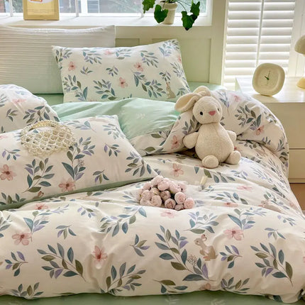 Zestaw pościeli BlossomDream | Miękka mieszanka poliestru i bawełny | Różowa poszwa na kołdrę i poszewki na poduszki w kwiaty | Elegancki wystrój sypialni | Pasuje do łóżek podwójnych, pełnych i typu queen-size