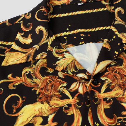 Retro Barokke Leeuwenprint Heren Bowlingshirt-Hawaiiaans Shirt Met Korte Mouwen Voor Dagelijks Gebruik, Vakantie En Strandresor - Visconte