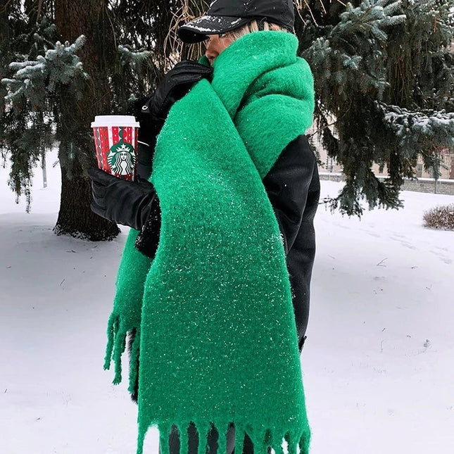 Luksusowy szalik Pashmina | Kaszmir ChicWool | Gruby, ciepły zimowy dodatek z modnymi długimi frędzlami | Jednolity kolor | Przytulny na zimną pogodę