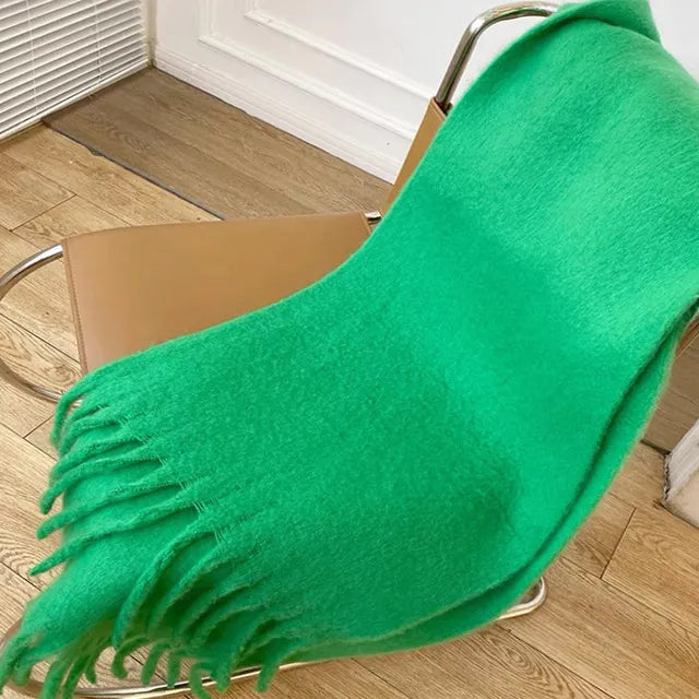 Luksusowy szalik Pashmina | Kaszmir ChicWool | Gruby, ciepły zimowy dodatek z modnymi długimi frędzlami | Jednolity kolor | Przytulny na zimną pogodę