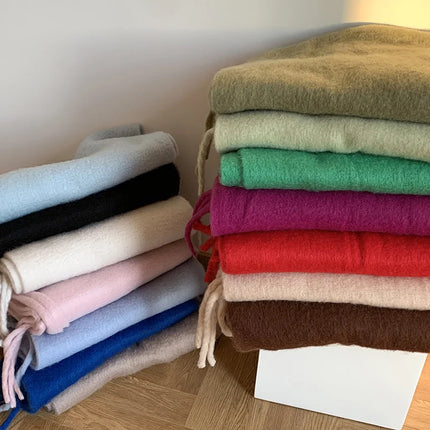 ChicWool | Luksusowy szalik zimowy Pashmina | Miękka ciepła chusta z frędzlami | Stylowy jednolity kolor | Modne akcesoria | 230x40cm