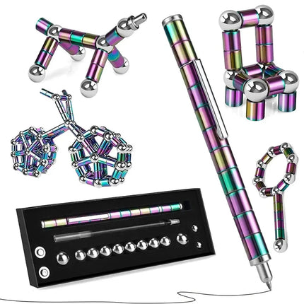 Magnetyczny, wielofunkcyjny długopis do deformacji | Zawiera 13 zestawów magnetycznych i 12 stalowych kulek | Fidget Ulga w stresie | Przekształć się w kształty | Z wkładami i wyjściami dotykowymi | Pudełko upominkowe w zestawie