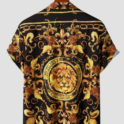 Retro Barokke Leeuwenprint Heren Bowlingshirt-Hawaiiaans Shirt Met Korte Mouwen Voor Dagelijks Gebruik, Vakantie En Strandresor - Visconte