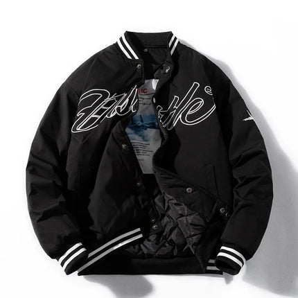 Kurtka baseballowa z kapturem unisex w stylu retro | Hip-hopowa odzież uliczna | Trwała, ciepła i stylowa kurtka dla mężczyzn i kobiet | Odzież wierzchnia na jesień i zimę | Vintage design i wygodne dopasowanie