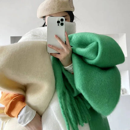 Luksusowy szalik Pashmina | Kaszmir ChicWool | Gruby, ciepły zimowy dodatek z modnymi długimi frędzlami | Jednolity kolor | Przytulny na zimną pogodę