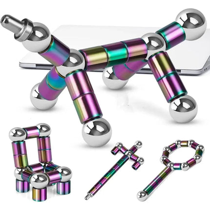 Magnetyczny, wielofunkcyjny długopis do deformacji | Zawiera 13 zestawów magnetycznych i 12 stalowych kulek | Fidget Ulga w stresie | Przekształć się w kształty | Z wkładami i wyjściami dotykowymi | Pudełko upominkowe w zestawie