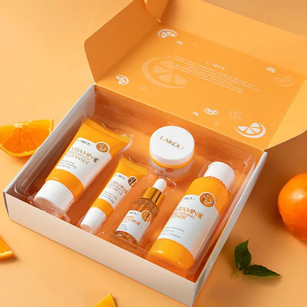 LAIKOU® | 5-częściowy zestaw do pielęgnacji skóry z witaminą C do głębokiego oczyszczenia i nawilżenia | Zwiększenie blasku dla wszystkich typów skóry