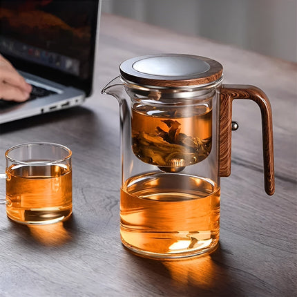 wielki inteligentny czajniczek | Borokrzemian z drewnianą rączką | Dozowanie jednym z | Odporny na temperaturę | 520ml/720ml | Zaparzacz można myć w zmywarce | Regulowany czas parzenia | Pełna zawartość w zestawie
