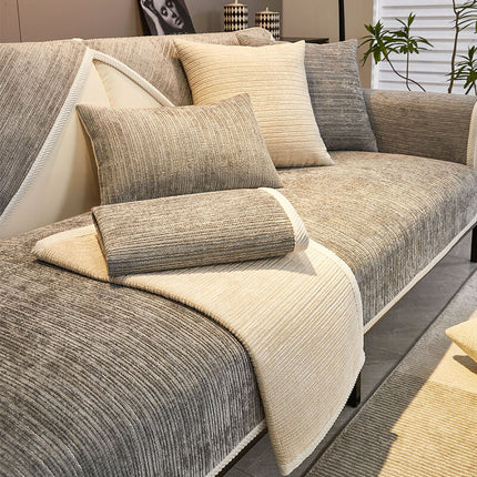 SofaSkins™ | Ultramiękka, odporna na zarysowania narzuta na sofę Chenille | Uniwersalna tarcza ochronna | Stylowy wzór w paski dla właścicieli zwierząt | Komfort i trwałość