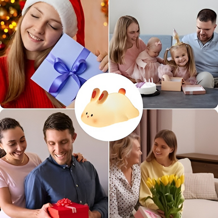 Lampka nocna z silikonowym króliczkiem | Regulowana światło | Bezpieczny dla dzieci | Akumulator | Przenośna konstrukcja | Wystrój domu | Ulga w stresie | Ciepły blask otoczenia | Materiał dla bezpiecznych dzieci, niezawierający BPA | 3 tryby oświetlenia