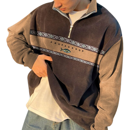 Męski sweter inspirowany stylem vintage | Luźny krój, zamek napędowy | Długi rękaw z wysokim kołnierzem | Urok w stylu retro na nieformalne wyjścia | Letnia dzianina warstwowa | Dostępne w kolorze żółtym, khaki, niebieskim | Rozmiary S-3XL