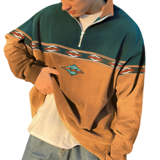 Męski sweter inspirowany stylem vintage | Luźny krój, zamek napędowy | Długi rękaw z wysokim kołnierzem | Urok w stylu retro na nieformalne wyjścia | Letnia dzianina warstwowa | Dostępne w kolorze żółtym, khaki, niebieskim | Rozmiary S-3XL