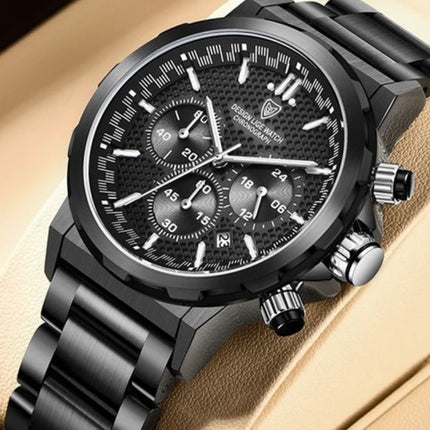 Męski smartwatch chronografowy ze stali nierdzewnej | Regulowany pasek | Eleganckie warianty srebrne lub czarne | Trwała, odporna na zużycie konstrukcja | Nowoczesna technologia | Spersonalizowane dopasowanie | Stylowy i funkcjonalny