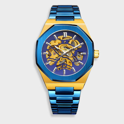 Męski automatyczny zegarek Phantom ze stali nierdzewnej | Czarna tarcza 42 mm | Srebrny pasek | Wodoodporny 30m | Elegancki wygląd | Regulowany rozmiar | Nadaje się na każdą okazję
