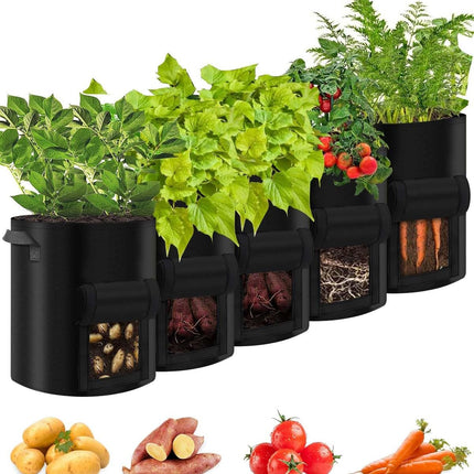 5 paczek | Torby do uprawy o pojemności 10 galonów | Wytrzymała włóknina 450g | Z uchwytami | Czy warzywa korzeniowe | Zawiera 10 etykiet | Oddychający i drenaż | Wewnątrz i na zewnątrz | Idealny do pobytu, cebuli, czosnku
