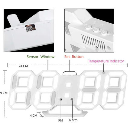 Cyfrowy zegar ścienny LED 3D | Możliwość przyciemnienia oświetlenia | Minimalistyczny design | Zasilany przez USB | Wysoka jasność | Wystrój domu