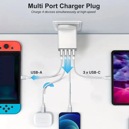 4-portowa ładowarka USB | Technologia QC3.0 | Wtyczka UK | Uniwersalna kompatybilność | Ognioodporna obudowa | Kompaktowy projekt | Idealna na podróż | Ochrona obciążeniowa i przed zwarciami | 36W | Szybkie ładowanie