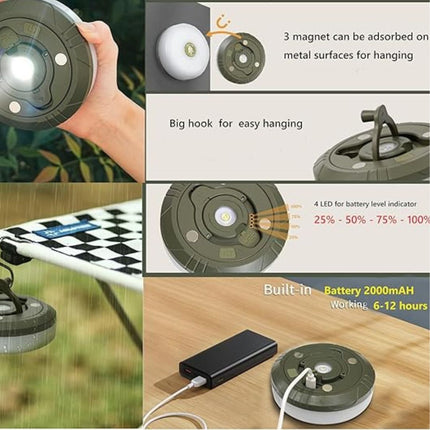 Uniwersalna lampa kempingowa typu „wszystko w jednym” | Akumulator USB | 5 trybów + światło awaryjne | Trwały ABS | Wodoodporność IP44 | Drut miedziany 10M | Przenośna latarka | Podstawa magnetyczna z haczykami | Uniwersalne zastosowanie na zewnątrz