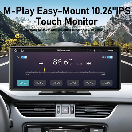 Bezprzewodowy ekran CarPlay HD o przekątnej 10,3 cala | Odłączany wyświetlacz | Bluetooth 5.0 | Wbudowany Android Auto | Kamera przednia 4K | Radio FM | Łatwa instalacja | Zawiera kamerę cofania | Rozdzielczość 1600x600