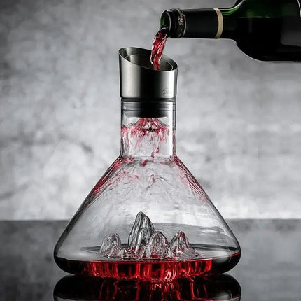 Karafka do wina, dmuchana, bezołowiowa, kryształowa o pojemności 1500 ml | Aerator 12-kanałowy | Filtr ze stali nierdzewnej | Baza pod wodospadem | Wzmocnij aromat i smak