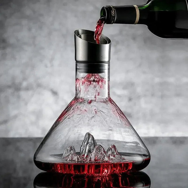 Karafka do wina, dmuchana, bezołowiowa, kryształowa o pojemności 1500 ml | Aerator 12-kanałowy | Filtr ze stali nierdzewnej | Baza pod wodospadem | Wzmocnij aromat i smak