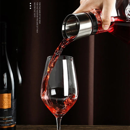 Karafka do wina, dmuchana, bezołowiowa, kryształowa o pojemności 1500 ml | Aerator 12-kanałowy | Filtr ze stali nierdzewnej | Baza pod wodospadem | Wzmocnij aromat i smak