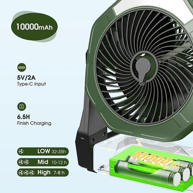 Przenośny 8-calowy wentylator zamgławiający | Akumulator 10000 mAh | 3 ustawienia prędkości i światło LED | Ze zbiornikiem na wodę do wykorzystania natryskiwania | Cichy silnik bezszczotkowy | Wszechstronne ustawienie zawieszenia i stania
