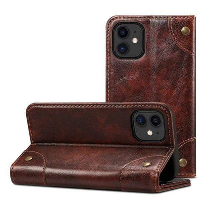 Pokrowiec z prawdziwej skóry Luxura | Etui-portfel do iPhone'a 12 | Zamknięcie magnetyczne | Etui na karty i kieszeń na gotówkę | Odporny na wstrząsy i zarysowania