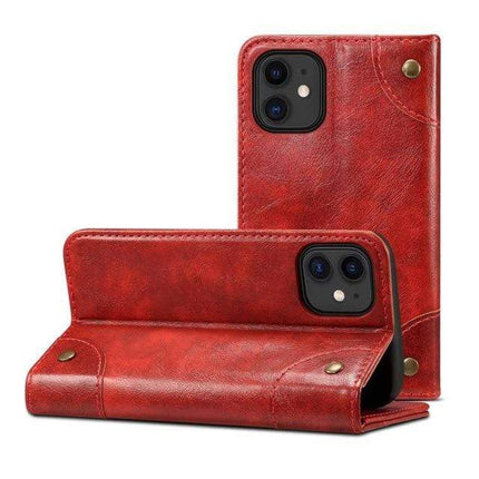 Pokrowiec z prawdziwej skóry Luxura | Etui-portfel do iPhone'a 12 | Zamknięcie magnetyczne | Etui na karty i kieszeń na gotówkę | Odporny na wstrząsy i zarysowania
