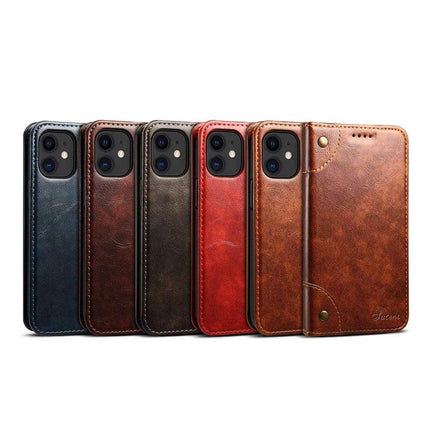 Pokrowiec z prawdziwej skóry Luxura | Etui-portfel do iPhone'a 12 | Zamknięcie magnetyczne | Etui na karty i kieszeń na gotówkę | Odporny na wstrząsy i zarysowania