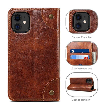 Pokrowiec z prawdziwej skóry Luxura | Etui-portfel do iPhone'a 12 | Zamknięcie magnetyczne | Etui na karty i kieszeń na gotówkę | Odporny na wstrząsy i zarysowania