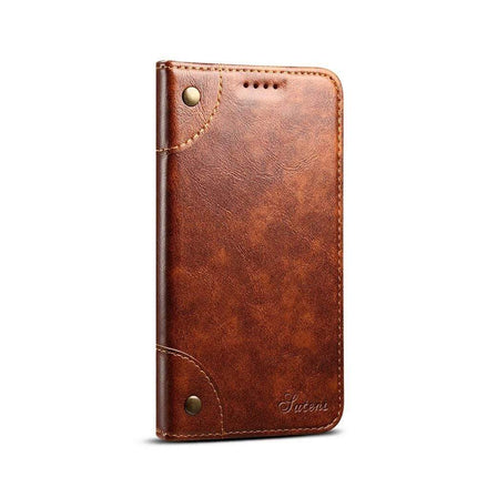 Pokrowiec z prawdziwej skóry Luxura | Etui-portfel do iPhone'a 12 | Zamknięcie magnetyczne | Etui na karty i kieszeń na gotówkę | Odporny na wstrząsy i zarysowania
