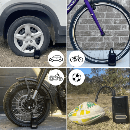 Przenośna Pompka Elektryczna | Noustia | Maks. 150 PSI | Wbudowany Power Bank | Awaryjna Latarka LED | 4 Tryby | 4 Dysze | Do Aut, Rowerów, Balonów | Kompaktowej i Wydajnej