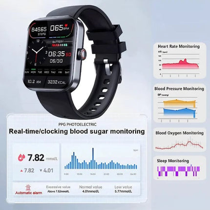 Monitor zdrowia z innowacyjnym zegarkiem | Nieinwazyjny pomiar glukozy | Ekran dotykowy 1.91" | Monitoring snu i tętna | Funkcje GPS | Wodoodporny | Bateria 7 dni | Inteligentne podział | Noustia
